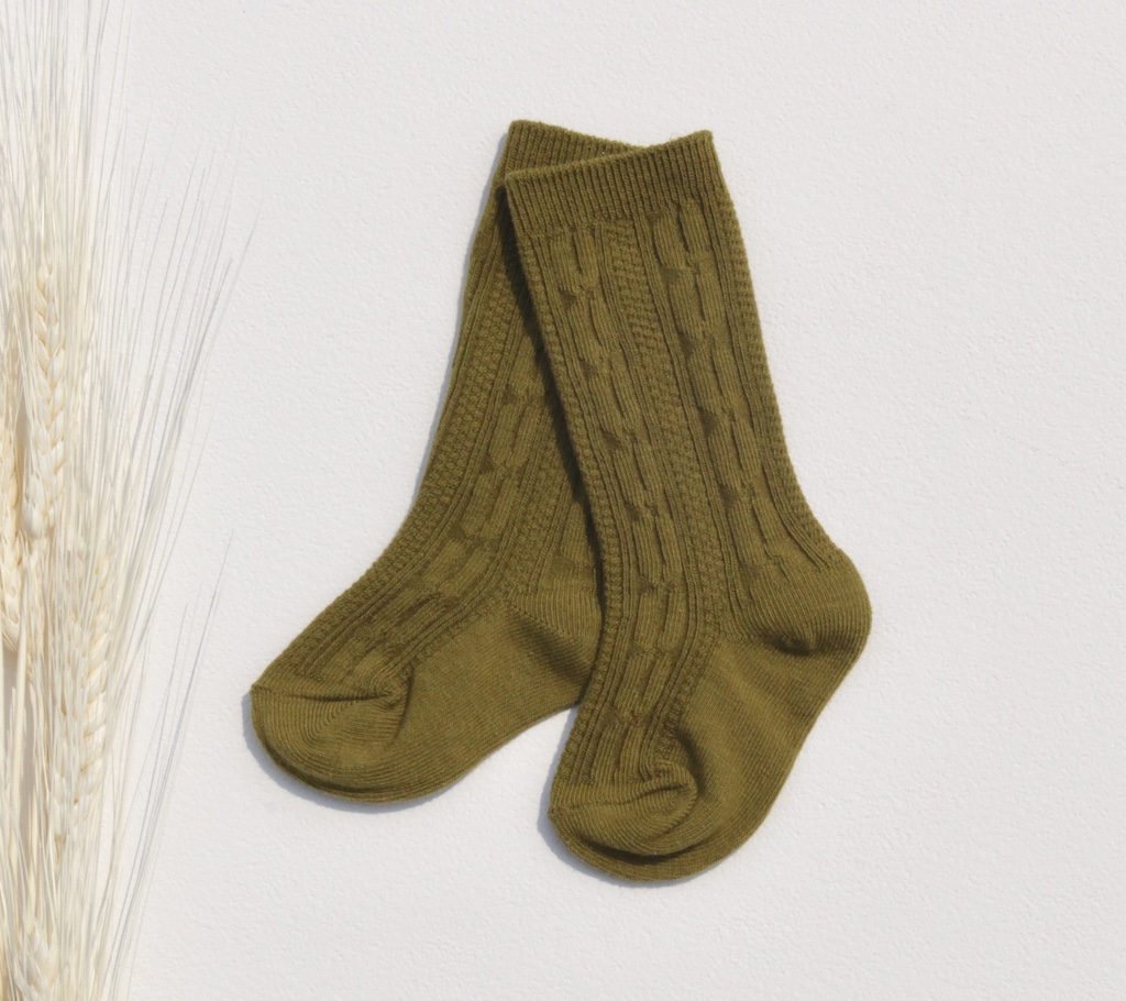 Cable Knit Knee High Socks* bright olive – Evi & Jane